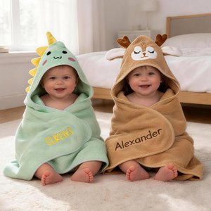 Serviette de bain à capuche personnalisée avec nom brodé - Capuche de design animal mignon - Cadeau d'anniversaire pour les bébés nouveau-né