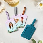 Personalised Face Photo Floral PU Leather Luggage Tag Passport Holder with Name Daily Use Birthday Travel Gift for Travel Lovers Friends Besties