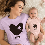 Personalised Heart Puzzle 100% Cotton Baby Bodysuit T-shirt Matching Outfit with Name and Title Mother's Day Birthday Gift for Newborn New Mom