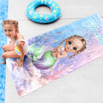Gepersonaliseerd schattig extra groot en sneldrogend strandlaken met zeemeermin en naam cadeau voor zomervakantie of verjaardag voor meisjes