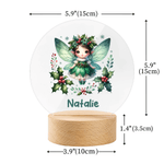 Nacimiento Personalizado Flor Hada LED Luz de Noche con Nombre y Base de Madera Decoración de Habitación Regalo de Cumpleaños para Niñas