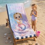 Gepersonaliseerd schattig extra groot en sneldrogend strandlaken met zeemeermin en naam cadeau voor zomervakantie of verjaardag voor meisjes