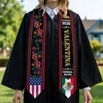 Personalisierte mexikanische amerikanische Flagge Graduierung Stola mit Namen und Jahr Graduierung Feier Geschenk für Klasse von 2026 Absolventen