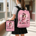 Personalized Cute Birth Flower Fairy Backpack Pencil Case Lunch Bag Set with Name Back to School Season Birthday Gift for Girls