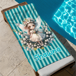 Serviette de plage personnalisée avec nom et fée de fleur de naissance - Surdimensionnée à séchage rapide - Cadeau d'anniversaire pour les filles