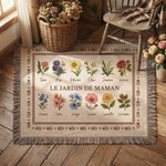 Couverture douce de style rétro personnalisée avec texte et 1-12 noms fleurs de naissance - Cadeau fête des Mères pour les femmes la famille