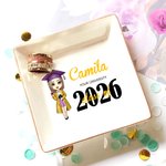 Personalized Cartoon Graduate Girl Ceramic Square Trinket Jewellery Dish with Name Congratulation Graduation Gift for Schoolmates Friends