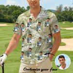 Personalized Face Photo Golf Elements Hawaiian Style Short-Sleeved Shirt Funny Anniversary Birthday Gift for Golf Players
