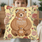 Personalised Imitation Embroidery Effect Flower Cute Mom-Baby Bear Soft Cushion Cover with Names Room Decor Mother's Day Gift for Mom