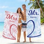 Personalised Palm Half Heart Quick Dry Soft Oversized Beach Towel with Name Summer Pool Beach Party Birthday Gift for Couple