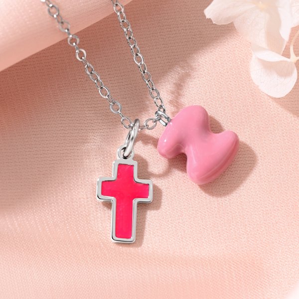 Personalisierte Multicolor Emaille Blase anfängliche Kreuz Halskette religiösen Schmuck Geburtstag Taufe Muttertag Geschenk für Frauen Christen