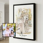 Stampa su tela con cornice di foto ad acquerello personalizzata con data e testo - Regalo di anniversario di San Valentino per coppie