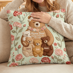 Personalised Imitation Embroidery Effect Flower Cute Mom-Baby Bear Soft Cushion Cover with Names Room Decor Mother's Day Gift for Mom
