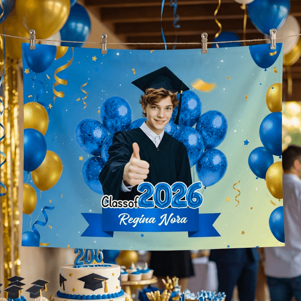 Personalized Class of 2026 Photo Colourful Balloons Banner with Name and Year Graduation Ceremony Party Gift for Graduates