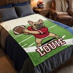 Personalised American Football French Bulldog Soft Throw Blanket with Name Home Decor Team Birthday Gift for Football Lovers