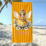 Serviette de plage personnalisée avec nom et fée de fleur de naissance - Surdimensionnée à séchage rapide - Cadeau d'anniversaire pour les filles