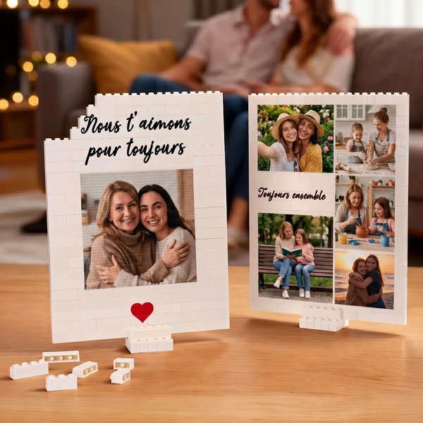 Puzzles en briques de construction personnalisés avec 1 à 5 photos et texte - Cadeau fête des Mères anniversaire pour maman couple famille