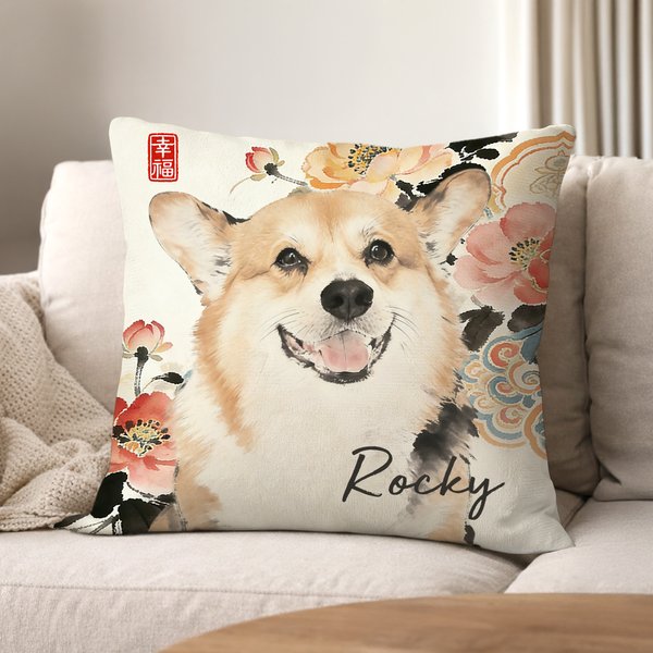 Taie d'oreiller personnalisée avec photo d'animal de compagnie à l'encre de Chine avec nom Cadeau d'anniversaire pour ami Propriétaire d'animal de compagnie