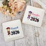 Personalized Cartoon Graduate Girl Ceramic Square Trinket Jewellery Dish with Name Congratulation Graduation Gift for Schoolmates Friends