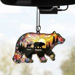 Spersonalizowana akrylowa ozdoba wisząca Mother Baby Bears Sun Flower z imieniem i nazwiskiem Dekoracja domu Dzień Matki Prezent urodzinowy dla mamy babci
