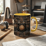 Gepersonaliseerde Zwarte Vintage Drum 11 oz 15 oz Keramische Mok Onderzetter met Naam Uniek Verjaardag Drummer Gift voor Muziekliefhebber
