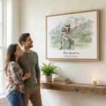 Stampa su tela con cornice di foto ad acquerello personalizzata con data e testo - Regalo di anniversario di San Valentino per coppie