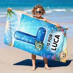 Telo mare personalizzato con nome e iniziali, in microfibra, design con animali dell'oceano - Regalo di compleanno per bambini
