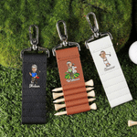 Personalized Cartoon Character Photo PU Leather Golf Tee Holder Bag Tag with Name and 5 Pcs Bamboo Tees Game Day Birthday Gift for Golf Players