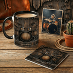 Gepersonaliseerde Zwarte Vintage Drum 11 oz 15 oz Keramische Mok Onderzetter met Naam Uniek Verjaardag Drummer Gift voor Muziekliefhebber