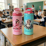 Personalized Birth Flower Fairy 12 oz Insulated Water Bottle with Name Straw and Spill-Proof Lid Birthday Gift for Kids Girls