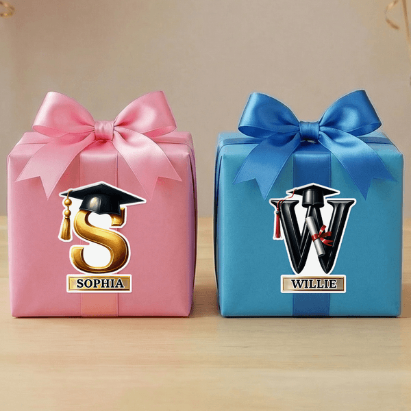 Personalised Graduation Cap Initial Waterproof Stickers with Name Celebration Graduation Party Decor for Graduates