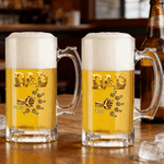 Personalisierte Fist-Bump Dad 1-9 Namen Bierglas mit Griff Vatertag Geburtstag Geschenk für Papa Großvater Bierliebhaber