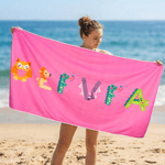 Asciugamano da spiaggia personalizzato con motivo animale carino e asciugatura rapida, con nome Regalo di compleanno per bambini, ragazzi e ragazze
