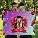 Personalized Class of 2026 Photo Colorful Balloons Banner with Name and Year Graduation Ceremony Party Gift for Graduates