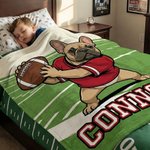 Personalised American Football French Bulldog Soft Throw Blanket with Name Home Decor Team Birthday Gift for Football Lovers