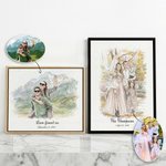 Stampa su tela con cornice di foto ad acquerello personalizzata con data e testo - Regalo di anniversario di San Valentino per coppie