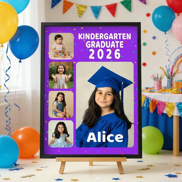 Personalised Photos Canvas Art Poster Frameless Framed Painting with Name Title Kindergarten Preschool Graduation Party Gift for Graduates Kids