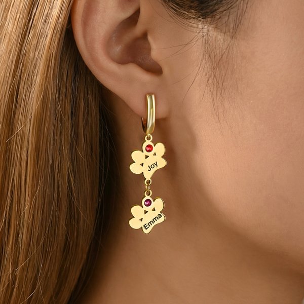 Gepersonaliseerde 1-4 Paw Prints Birthsonte Oorbellen met Naam sierlijke sieraden verjaardag verjaardagscadeau voor vrouwen huisdier eigenaren