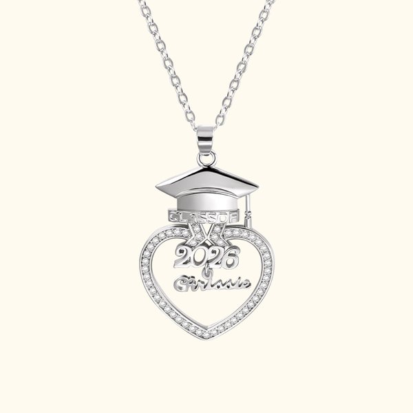 Personalizado Grad Cap Zircon Corazón Collar con Nombre y Año Graduación Cumpleaños Regalo para Graduados
