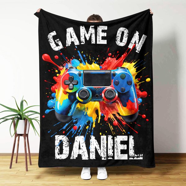Henkilökohtainen Gamepad Splatter Paint Soft Throw Blanket kanssa nimi ja otsikko Home Decor syntymäpäivälahja Game Lover Kidille