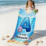 Telo mare personalizzato con nome e iniziali, in microfibra, design con animali dell'oceano - Regalo di compleanno per bambini