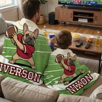 Personalised American Football French Bulldog Soft Throw Blanket with Name Home Decor Team Birthday Gift for Football Lovers