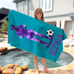 Telo mare personalizzato in microfibra con nome e calciatore, grande, rapida asciugatura - Idea regalo per appassionati di calcio