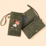 Personalizzato Cartoon Girl Birth Flower Portafoglio donna vintage in pelle PU con cinturino da polso e nome Regalo di compleanno per la festa della mamma sorella