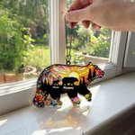 Spersonalizowana akrylowa ozdoba wisząca Mother Baby Bears Sun Flower z imieniem i nazwiskiem Dekoracja domu Dzień Matki Prezent urodzinowy dla mamy babci