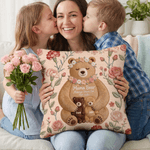 Personalised Imitation Embroidery Effect Flower Cute Mom-Baby Bear Soft Cushion Cover with Names Room Decor Mother's Day Gift for Mom