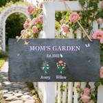 Personalized Birth Flower Natural Stone Slab Garden Sign with 1-8 Names Garden Decor Mother's Day Birthday Gift for Grandma Mom