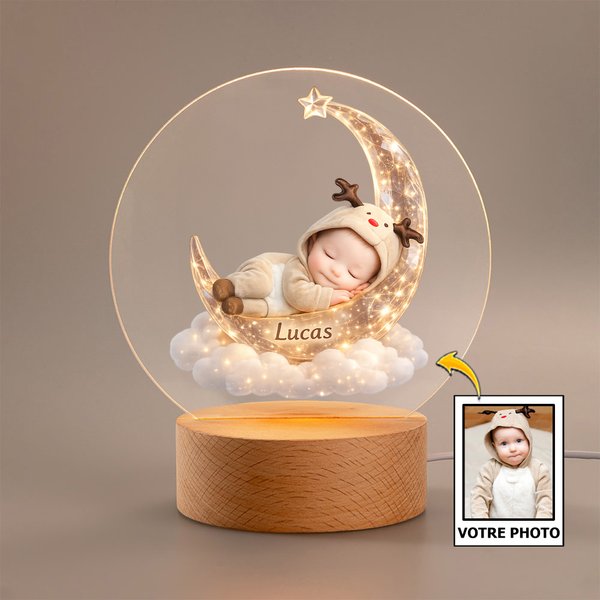Veilleuse acrylique personnalisée avec photo et nom de bébé - Cadeau d'anniversaire pour les bébés