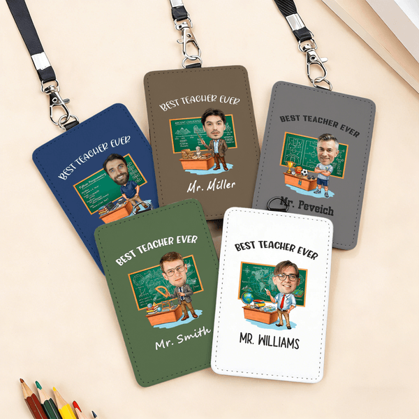 Porte carte d'identité personnalisé avec photo pour enseignant avec boucle suspendue et texte Cadeau de la journée des enseignants pour les enseignants masculins