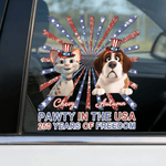 Personalized Pawty in the USA 250 Years of Freedom Cartoon Pet Car Decal Sticker with Name Car Window Decor Daily Use New Car Gift for Pet Lover
